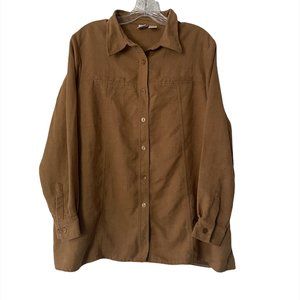 Duo Maternity Button Up Shirt Size M Brown Long Sleeve Collared B1276